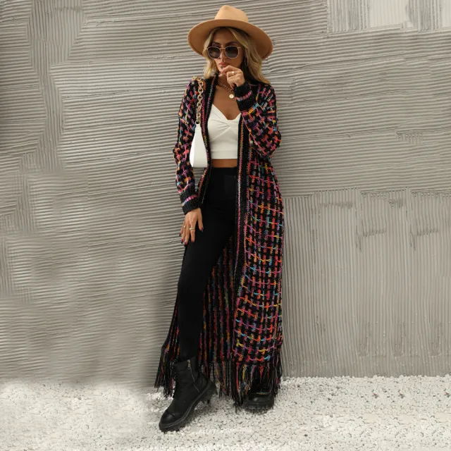 Women's Plus Size Tassel Long Cardigan Jacket Sweater Purple - Shop at LoveMi