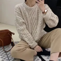 Women's Round Neck Sweater Top - Flower Rice - View 1