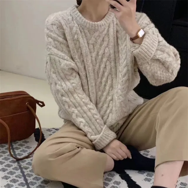Women's Round Neck Sweater Top Flower Rice - Shop at LoveMi