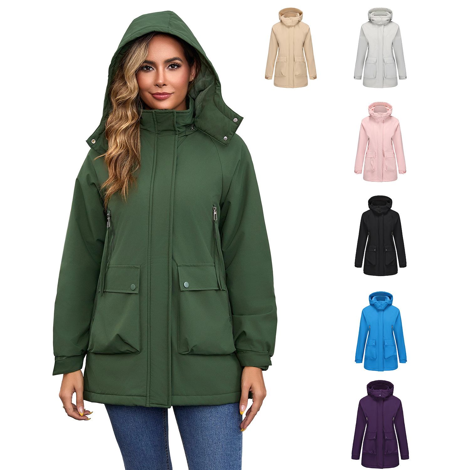 Parka Fleece Padded Coat Shell Jacket Waterproof Lady Fall Winter Coat