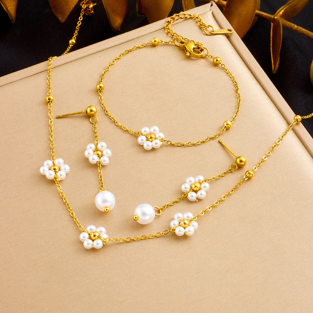 Fashion Simple Pearl Flower Long Earrings