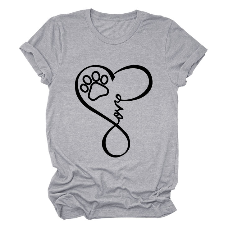 Dog Print Heart Printing Round Neck Short Sleeve Women's Clothing