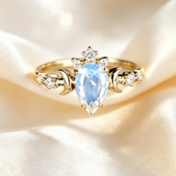 Inel semilună placat cu aur cu opal alb - Dainty Star Drop CZ Band for Women Unic Celestial Jewelry Gift