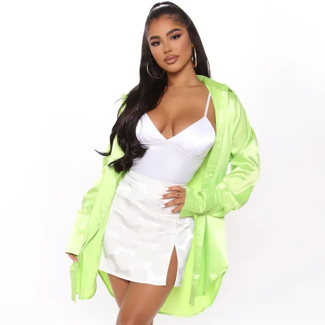 Long Sleeve Irregular Long Shirt For Women Fluorescent Green - Shop at LoveMi