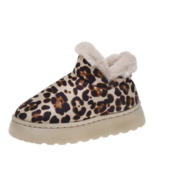 Thickened Bread Shoes Fleece lined Warm Pedal Cross border Leopard Print Cotton Boots Yellow - Shop at LoveMi