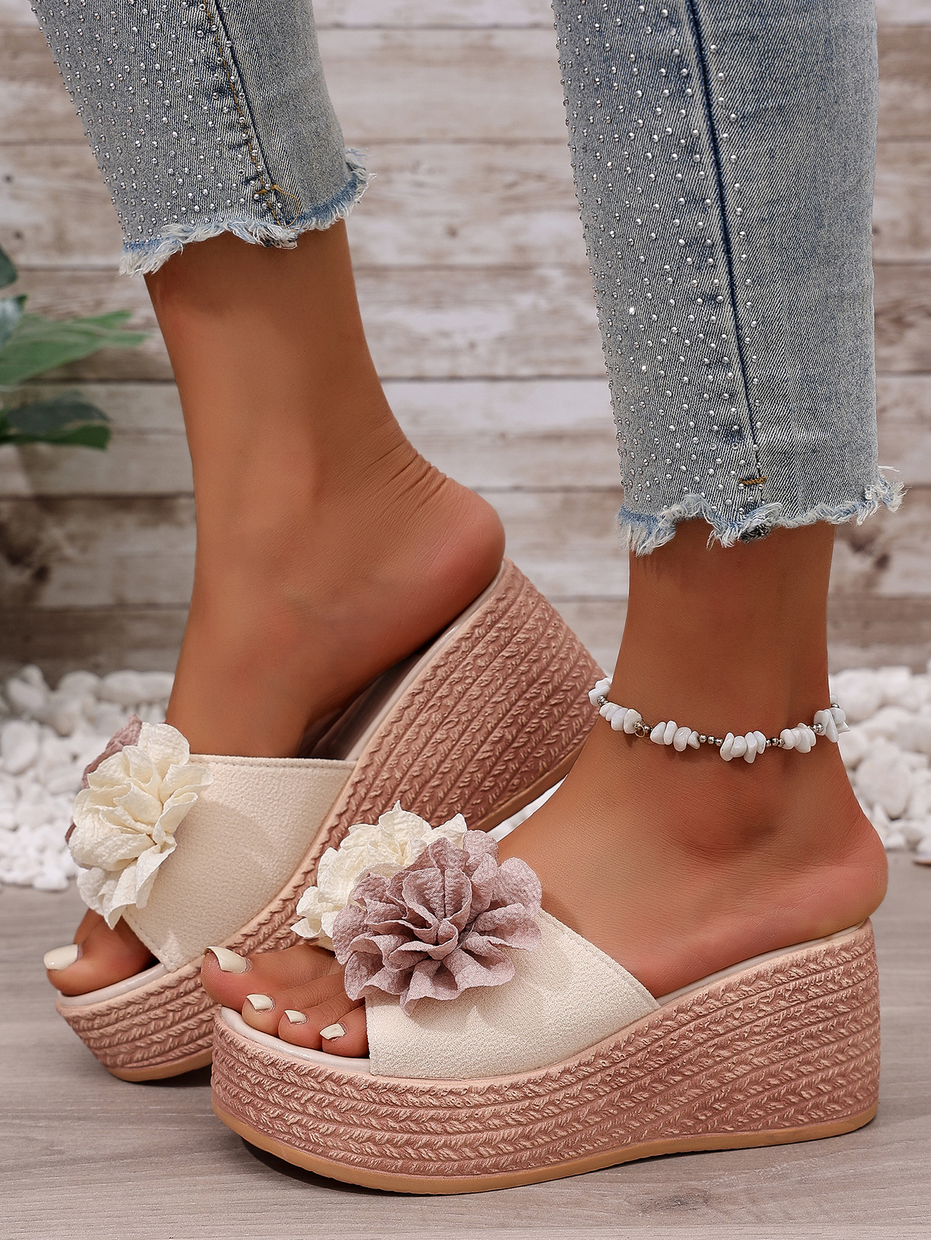Women's Double-Flower Wedge Platform Sandals — worn view 2