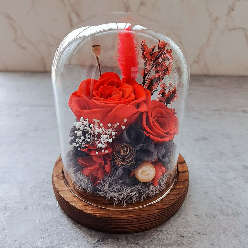 Preserved Rose DIY Craft Kit With Glass Dome (Light Pink