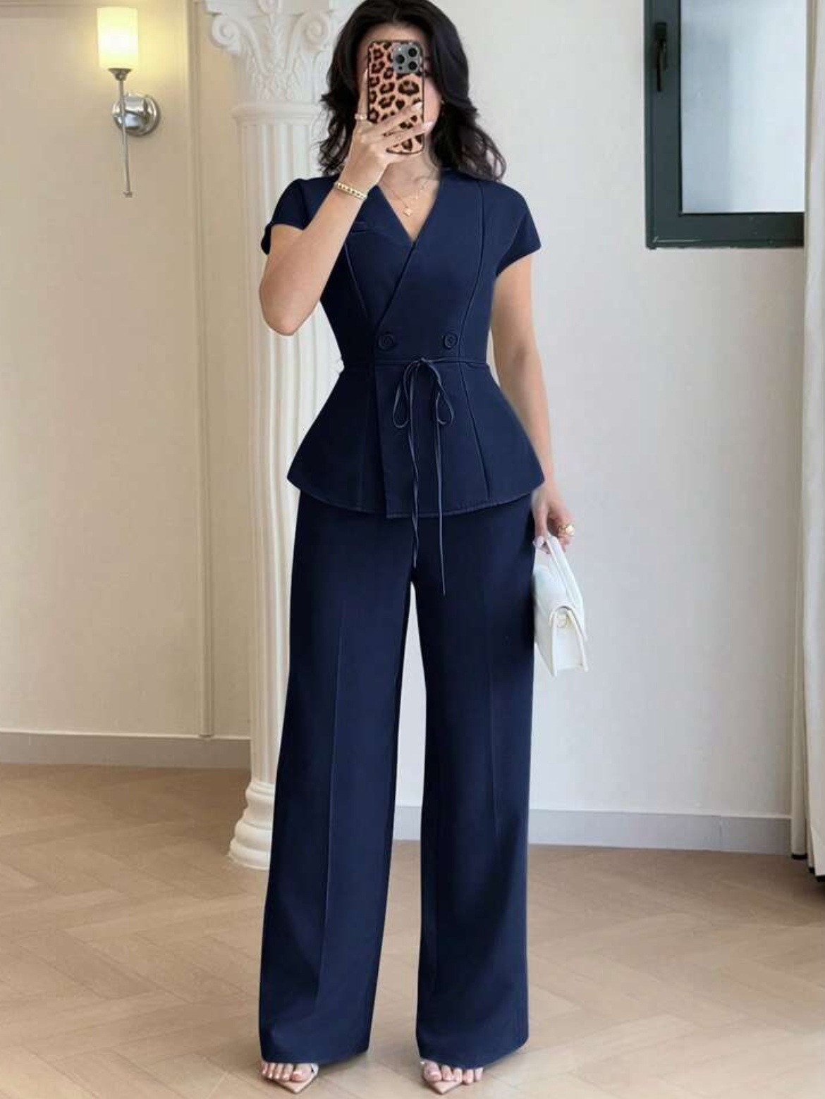 Womens Casual-Style Lace-Up Button Vest And Pants Set 3