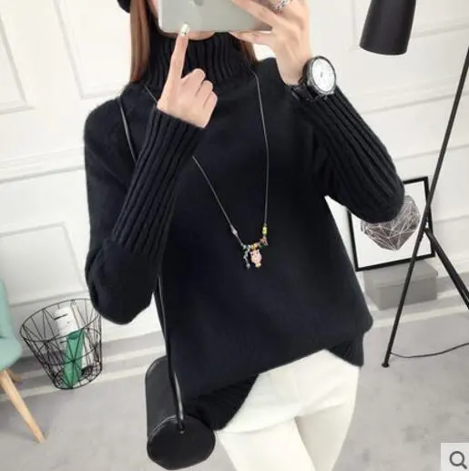 Korean Style Long Sleeve All-matching Thickened Jumper Women - Black Two Lapel