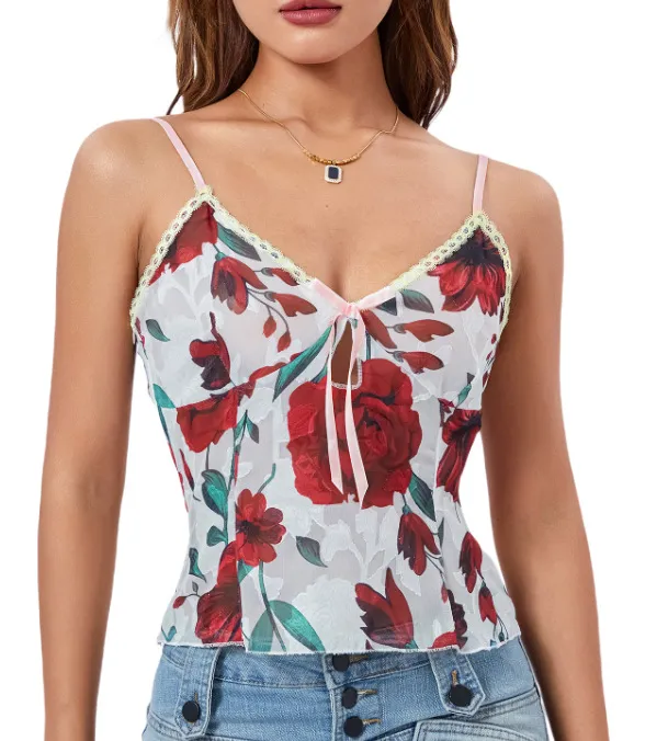Female Floral Flower Spaghetti strap Camisole Top Image Color 2 - Shop at LoveMi