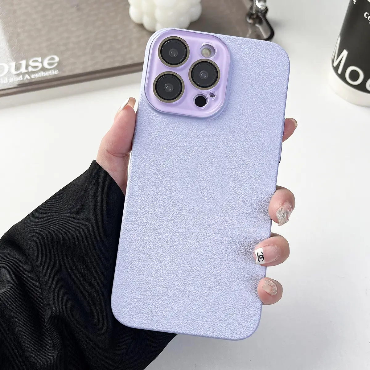 Solid Color Lychee Pattern Phone Case