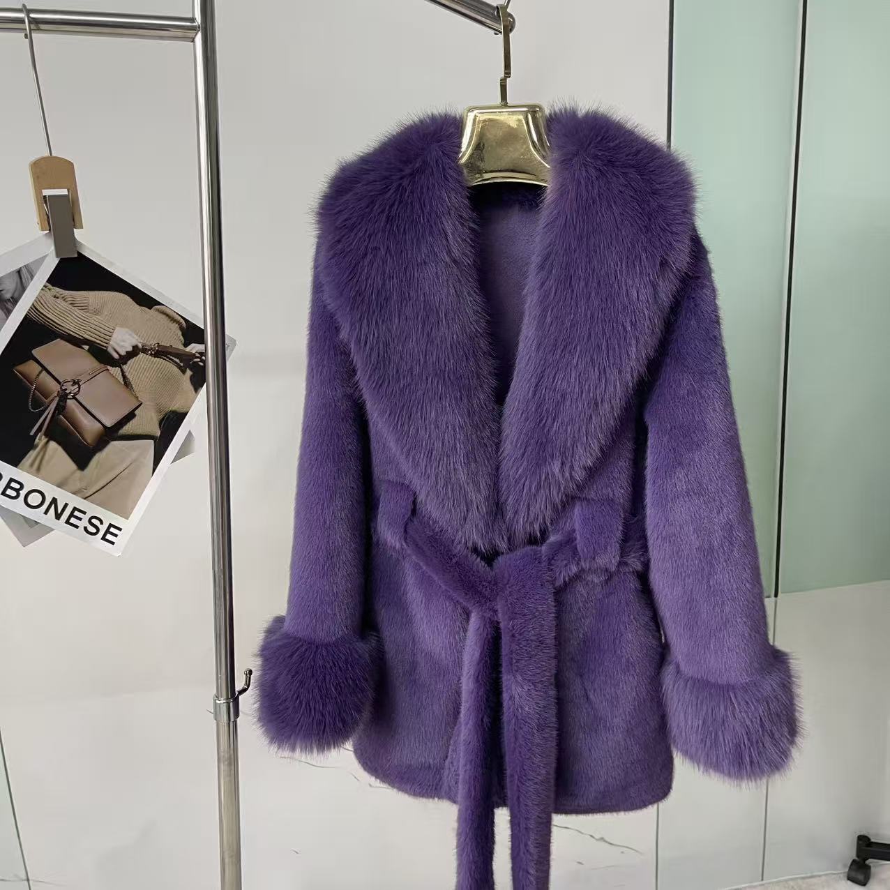 Guler mare din blană, piele și blană, iarnă, extra gros, lungime medie