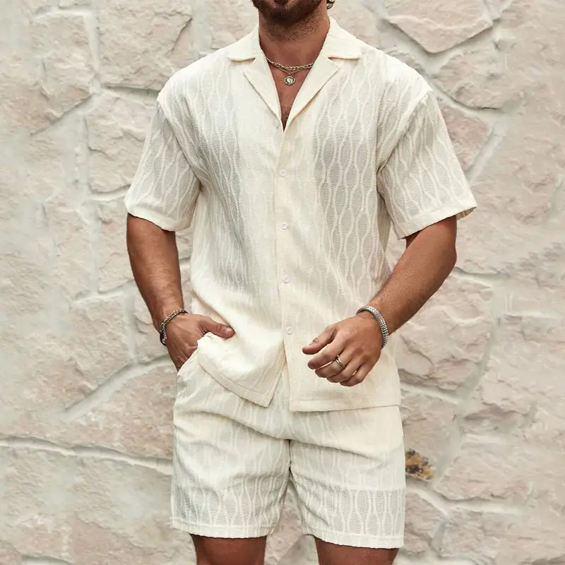 Men Tracksuits Summer Fashion Solid Loose Casual Two Pieces Lapel Button Shirt