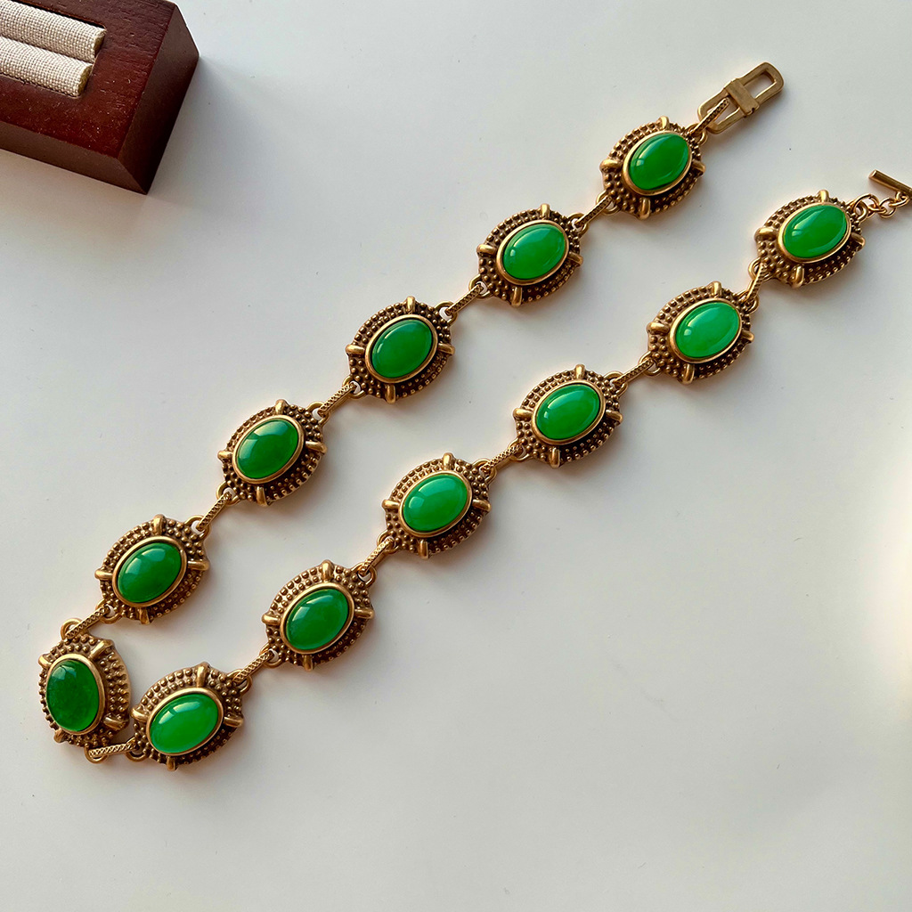 Gold-Plated Stone Necklace and Bracelet Set, picture 5 of 10