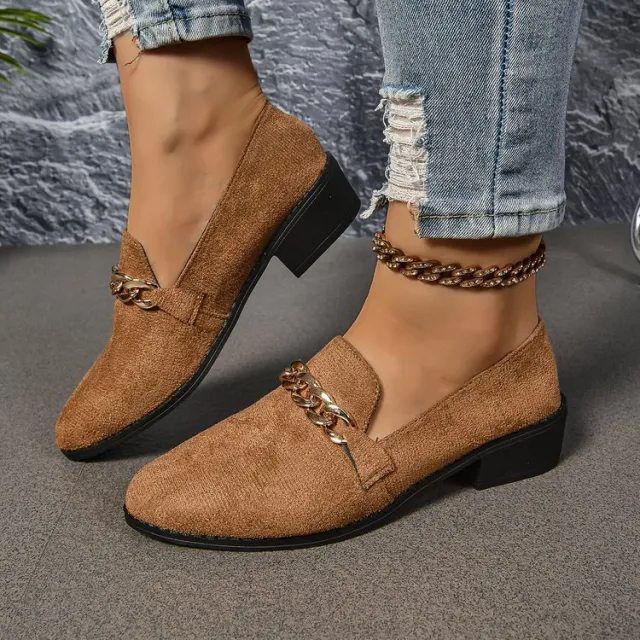 Pointed Toe Chunky Heel Stylish Casual Shoes Women Brown - Shop at LoveMi