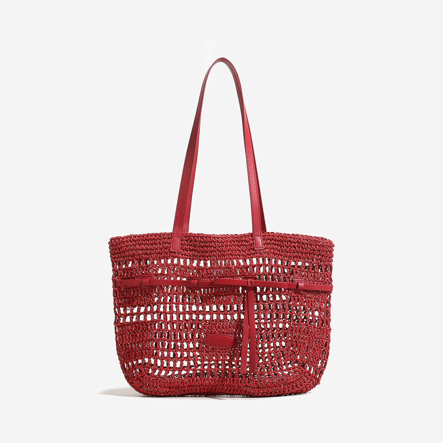 Niche-design Woven Bag Hollow-out Mesh Tote In Red