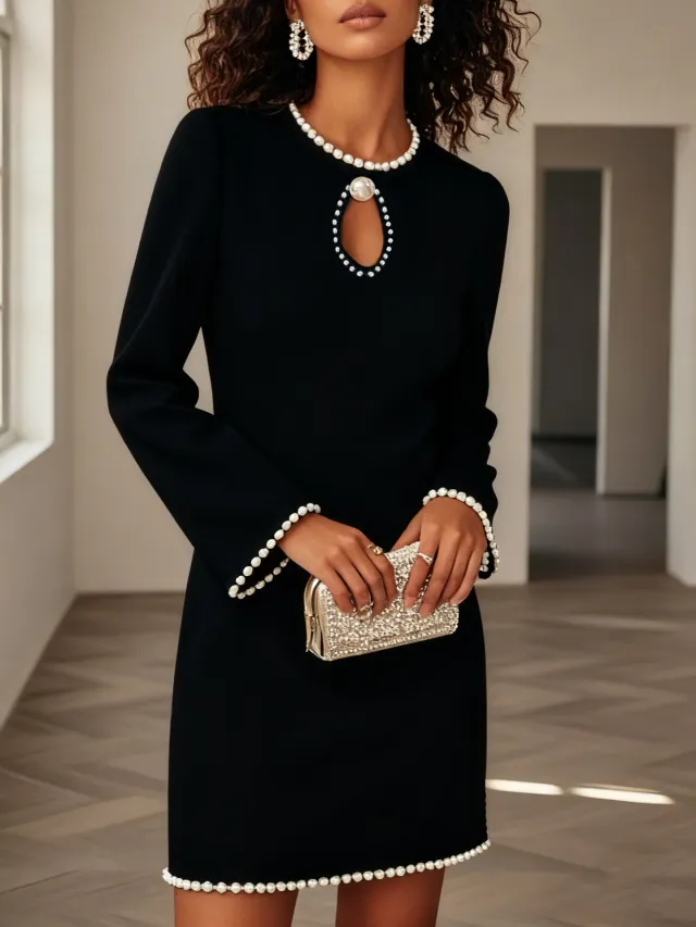 French style Chic Elegant Solid color Slim fit Dress Black - Shop at LoveMi