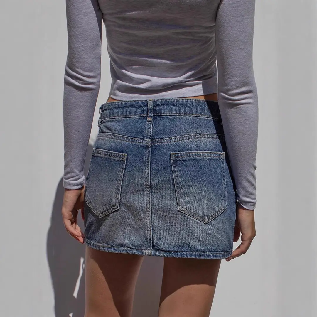 Casual Stretch Washed Womens Denim Skirt
