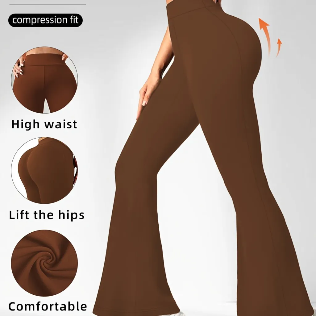 1 Pair Of Women's Bootleg Yoga Pants - Chocolate