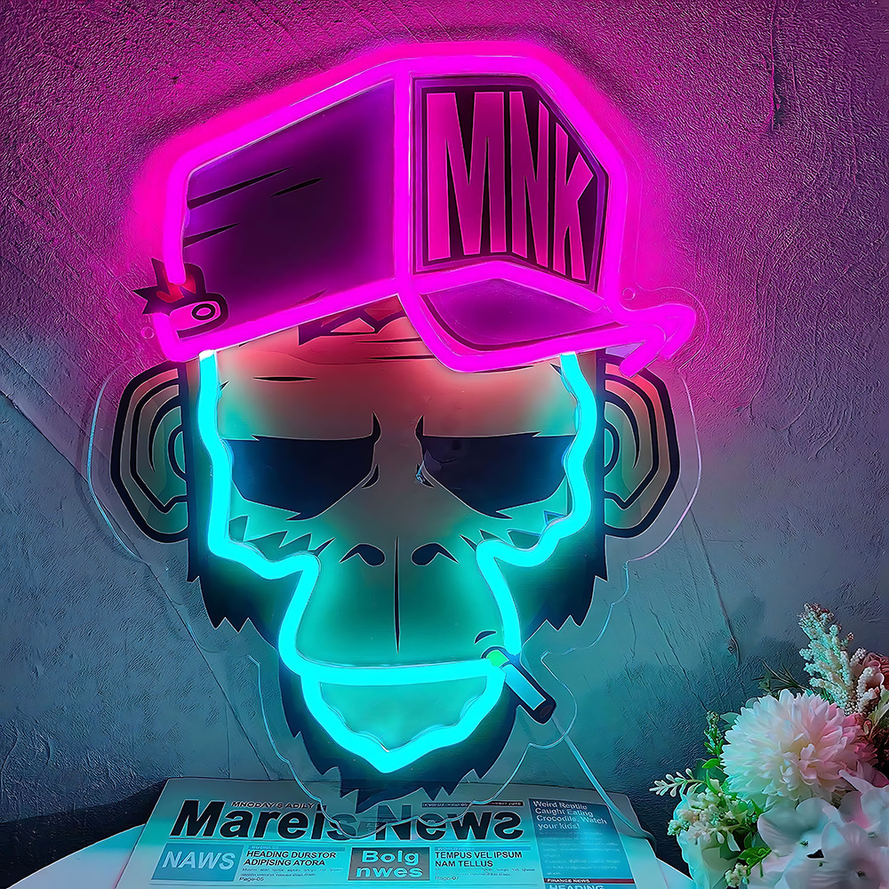 Printed Neon Light Smoking Monkey LED Astronaut Neon Light