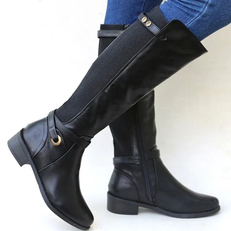 Plus Size Long Tube Women's Chunky Heel Boots - Black