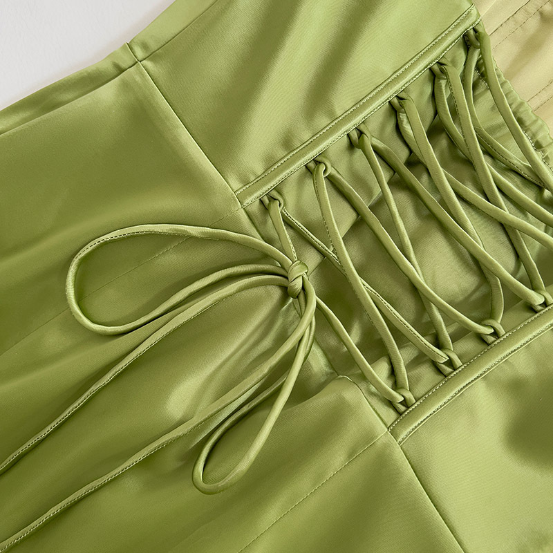 Women's Square Collar Pleated Satin French Slim Fit Long Dress