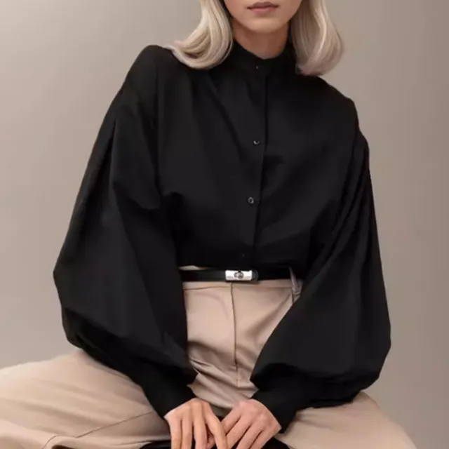Women's Design Sense Lantern Sleeve Shirt Minority Fashion Black - Shop at LoveMi