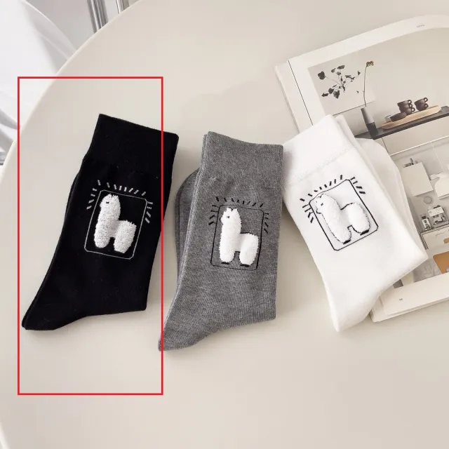 Spring And Autumn Tube Socks Cute Cartoon Black White Gray Alpaca Socks Black - Shop at LoveMi