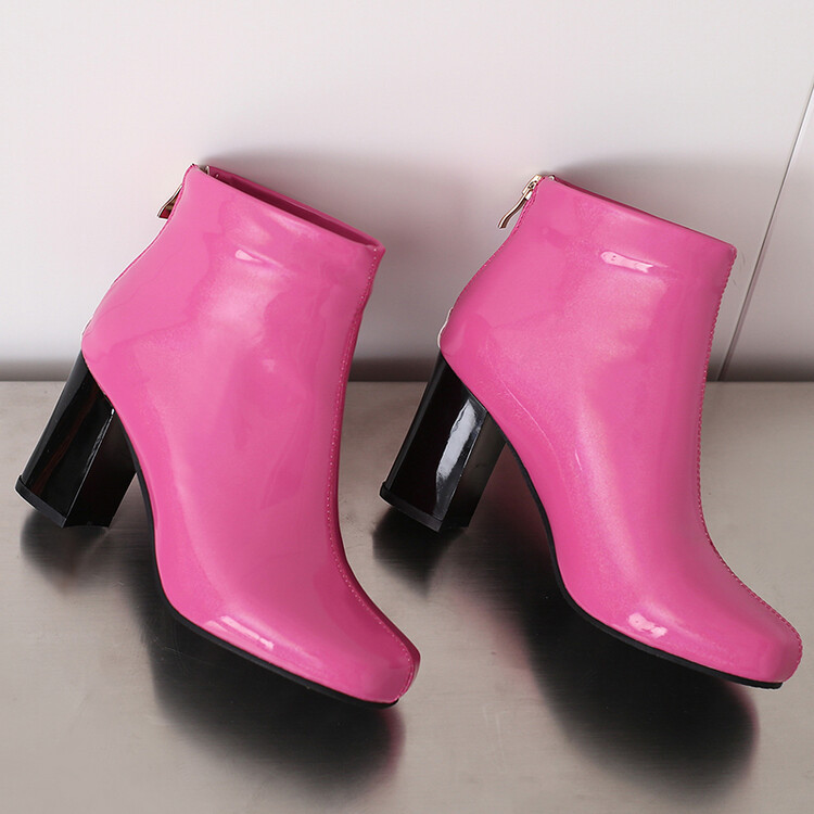Women's Solid Color Ankle Boots Patent Leather High Heel Fashion