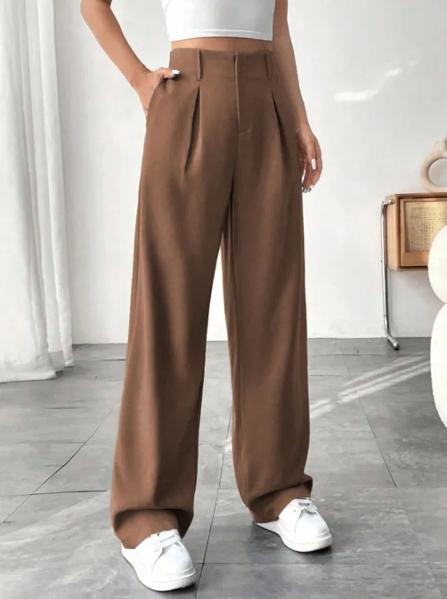 Autumn And Winter High Waist All matching Wide Leg Leisure Suit Pants For Women Camel - Shop at LoveMi