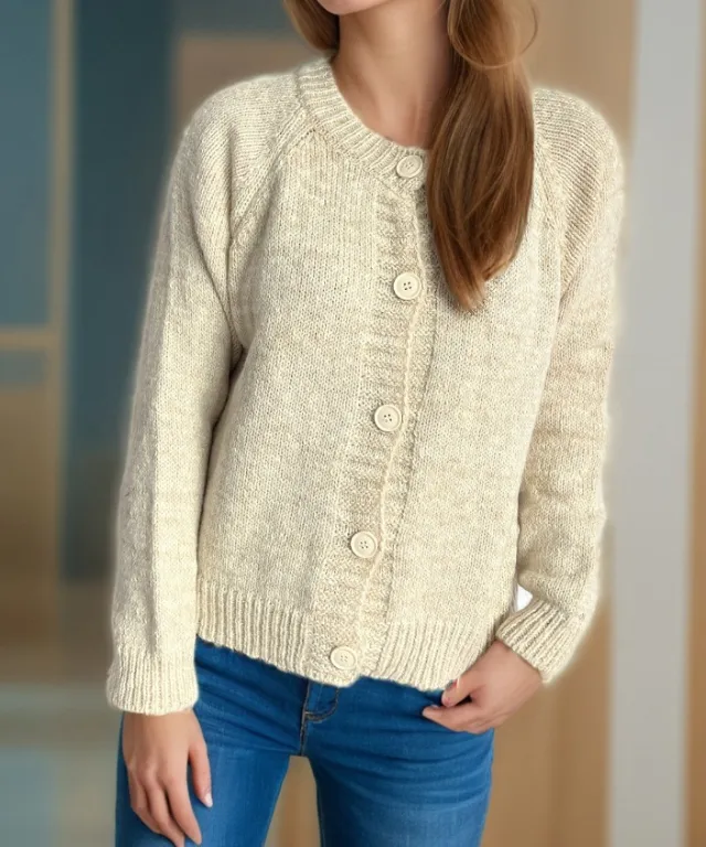 Round Neck Long Sleeve Stitching Casual Cardigan Apricot - Shop at LoveMi