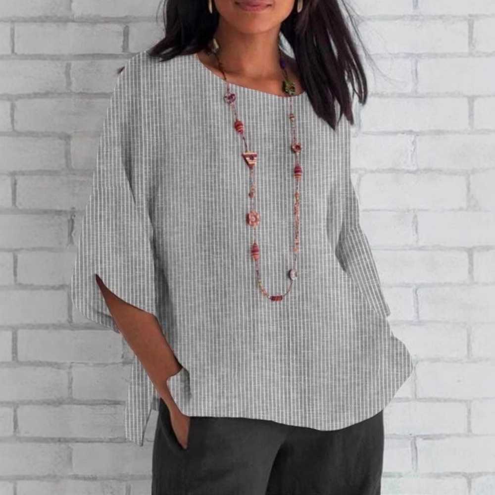 Round-neck Cotton-linen Solid-color Loose Top