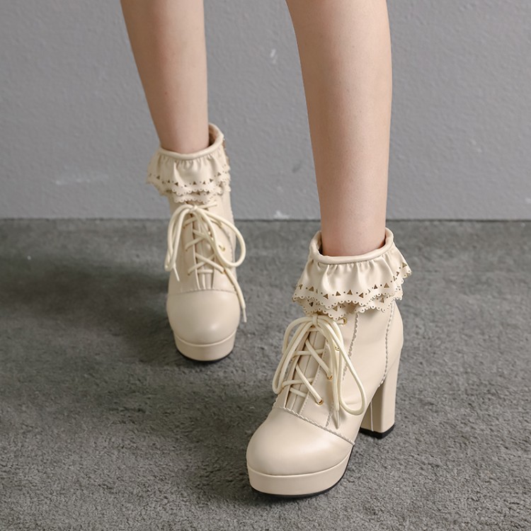 Title 43, Autumn and Winter Lace Up Womens Thick Heel Fa...