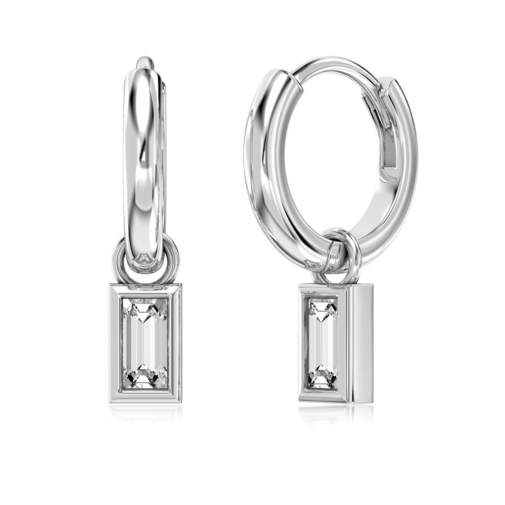Fashionable High-end Design S925 Sterling Silver White Rectangular Inlaid Exquisite Ear Ring Small