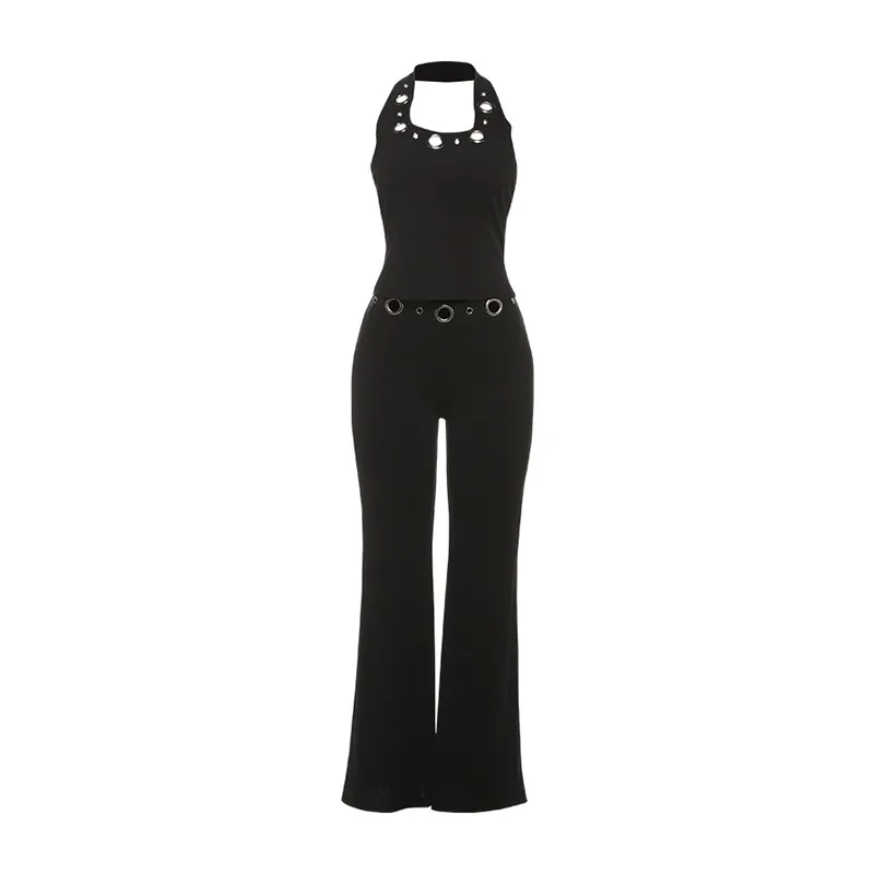 Sleeveless Halter Top And Pants Set For Women - Black