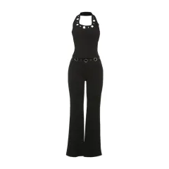 Sleeveless Halter Top And Pants Set For Women - Black - View 1