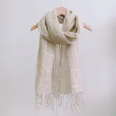 Rain Dew Linen Primary Color Light Color Women's Sunscreen Scarf - Primary Plaid - View 1