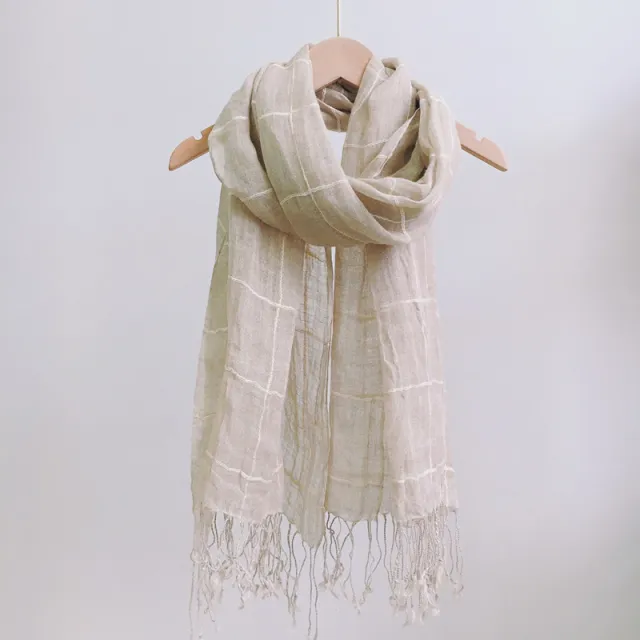 Rain Dew Linen Primary Color Light Color Women's Sunscreen Scarf Primary Plaid - Shop at LoveMi