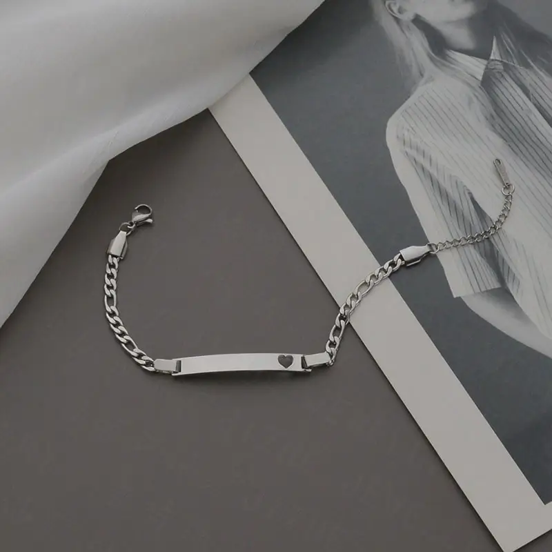 Stainless Steel Hollow Heart Curved Bracelet
