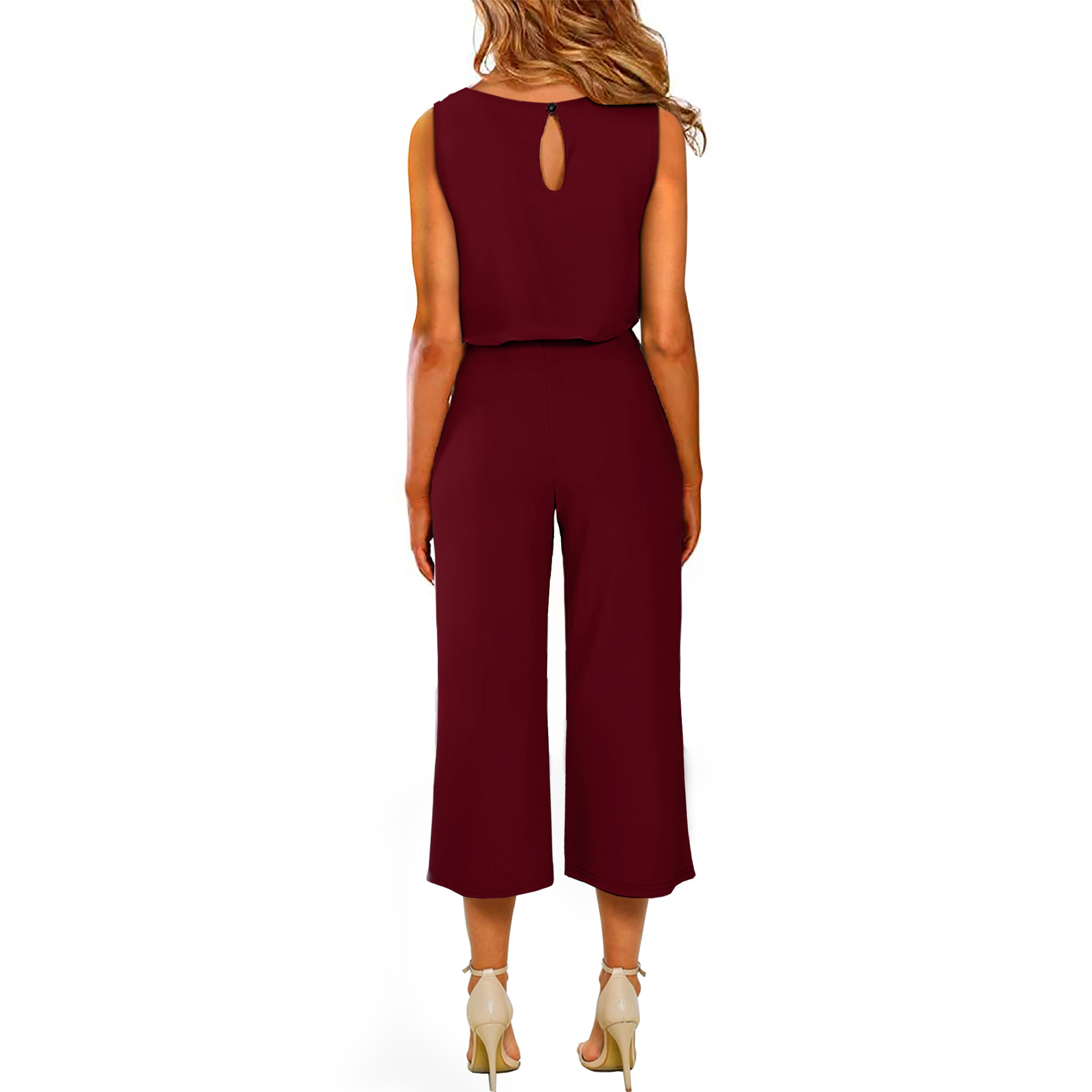 Women's V-neck belted jumpsuit – all six color options display