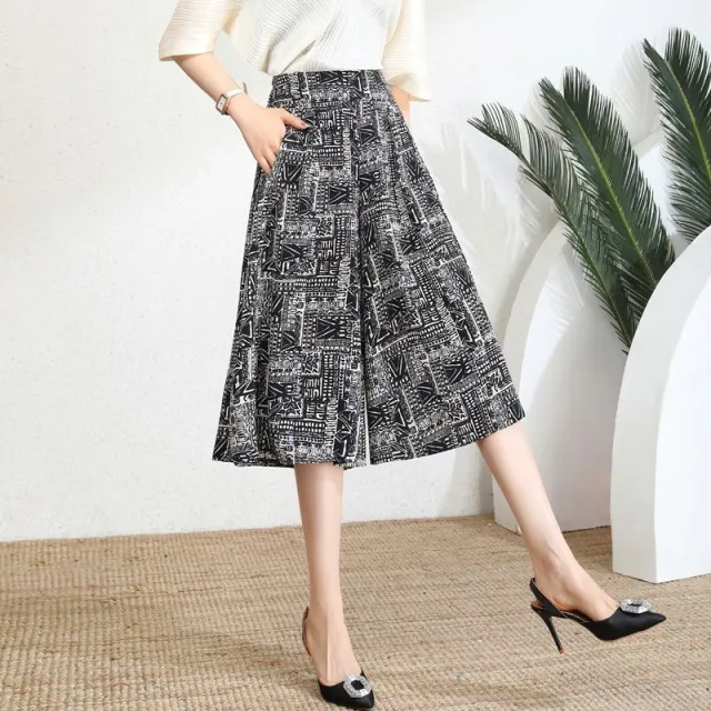 Women's Pants High Waist Wide Leg Pants Polka Dot Floral Half length White Geometry - Shop at LoveMi