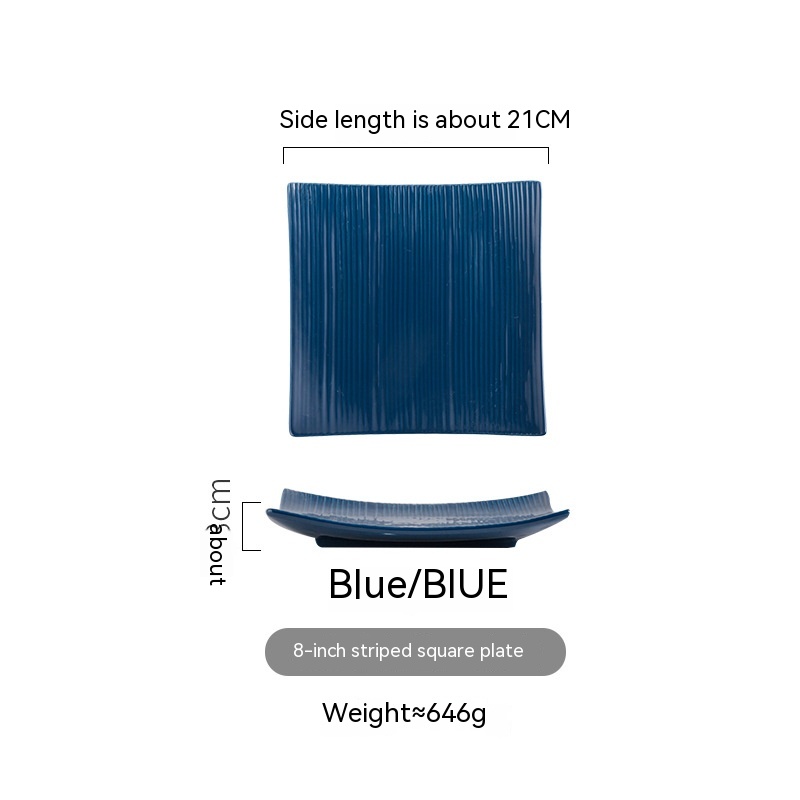 Striped Square Plate Blue