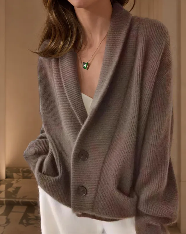 Retro Lapels Solid Color Long Sleeve Knitted Cardigan Brown - Shop at LoveMi