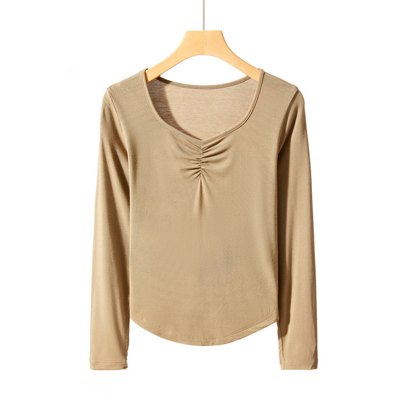 Loose Slimming Knitted Low Collar Simple Inner Bottoming Shirt