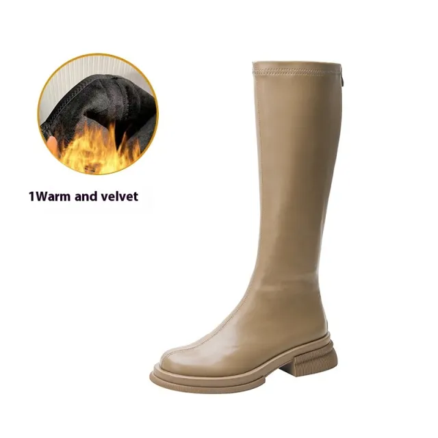 British Style Round Toe Solid Color Short Boots Women's Boots Tide Milk Tea Color Thick Long 36 - Shop at LoveMi