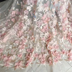White Chiffon Flower Lace Wedding Dress Tail Dress Fabric - Light Pink - View 1