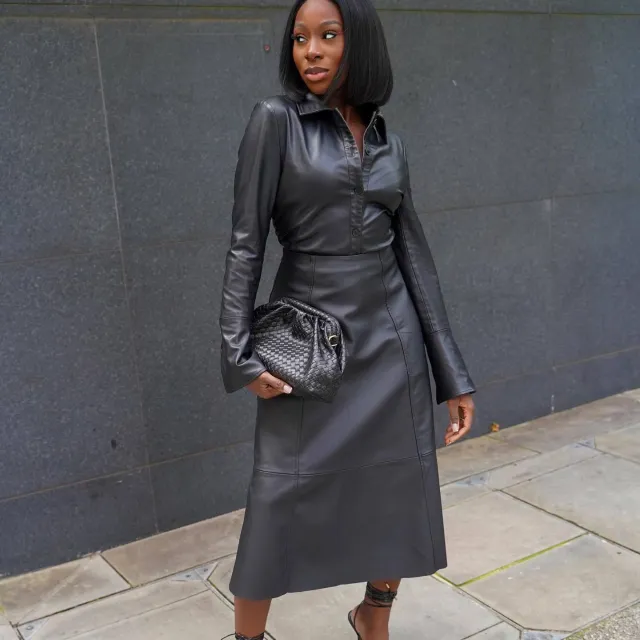 Women's Clothing Top And Skirt Leather Two piece Suit Black - Shop at LoveMi