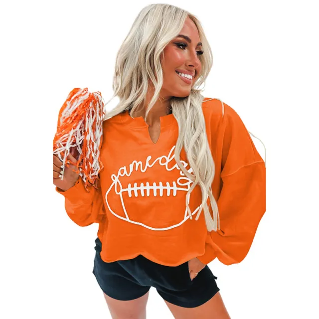 Fashion Short Long Sleeve Top Women's Embroidery Lc25315341 Orange - Shop at LoveMi