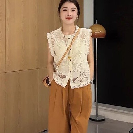 Fashion Chinese Style Traditional Lace Thin Sleeveless Retro Vest
