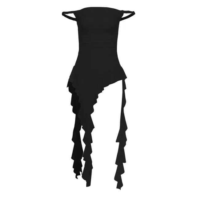 Women's Solid Color Slim fit Street Fashion Off shoulder Sleeveless Dress Black - Shop at LoveMi